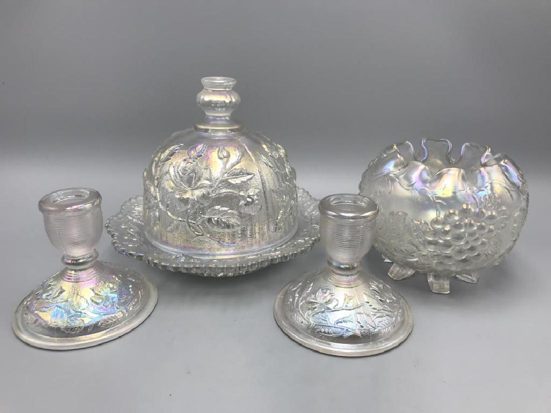 Lot of four white carnival glass items (1 of 2)