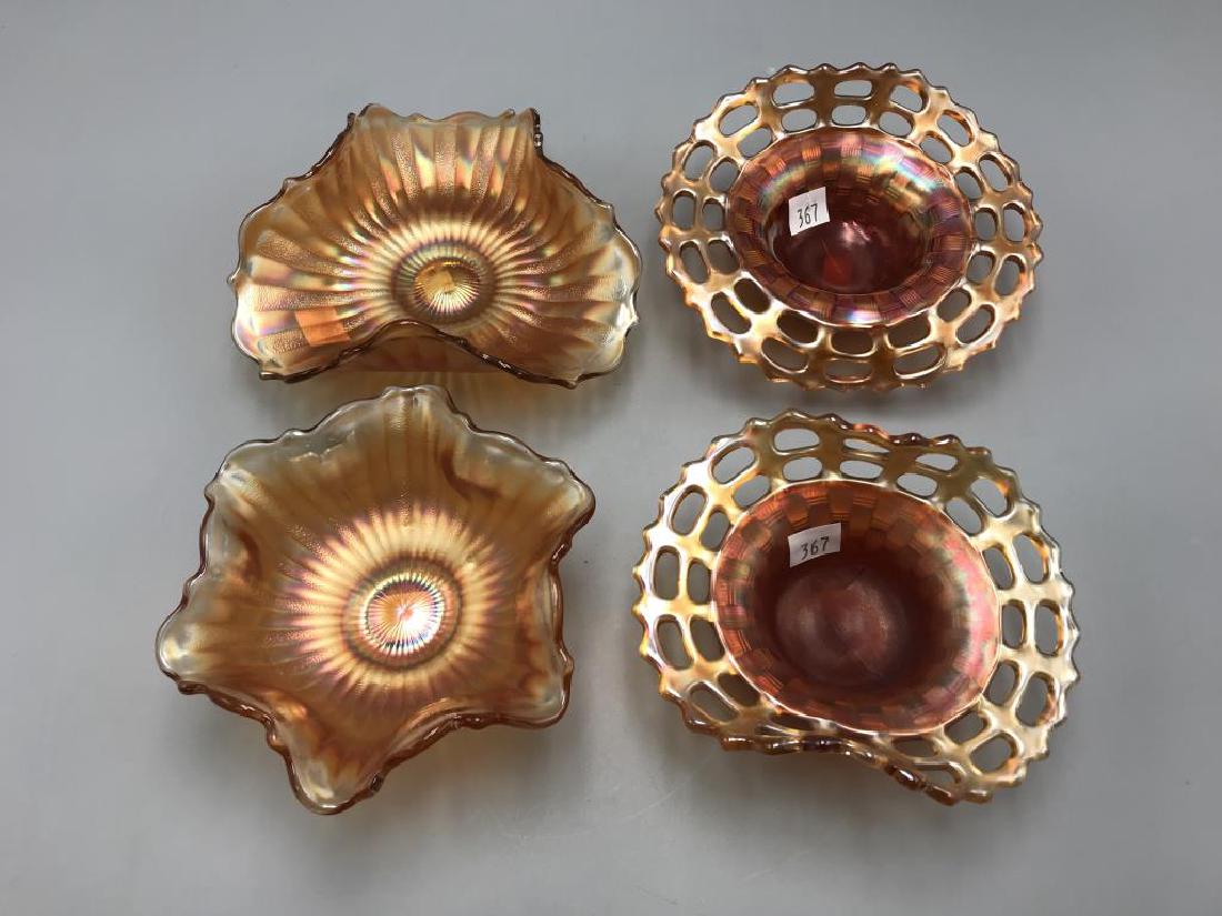 Lot of four marigold carnival glass items (1 of 3)