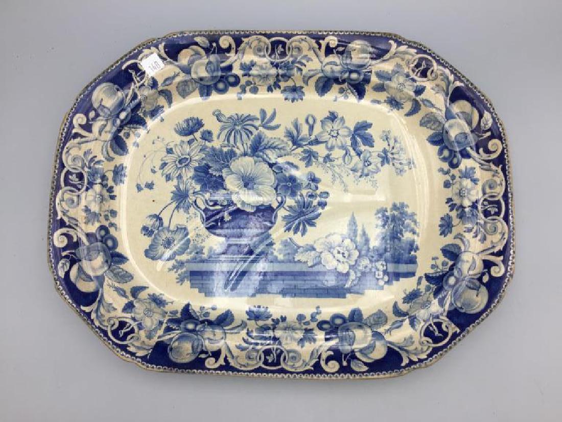 Blue and white transfer ware meat platter (1 of 4)