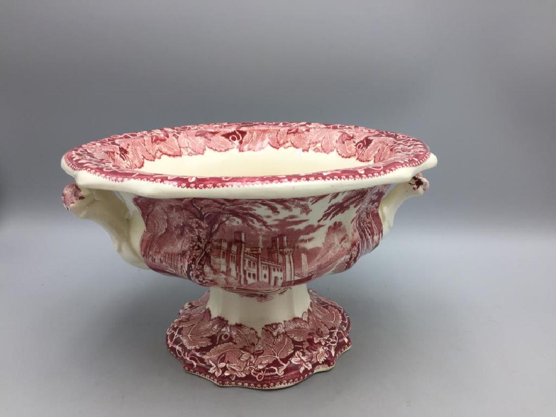 Large red and white transfer ware center bowl (1 of 4)