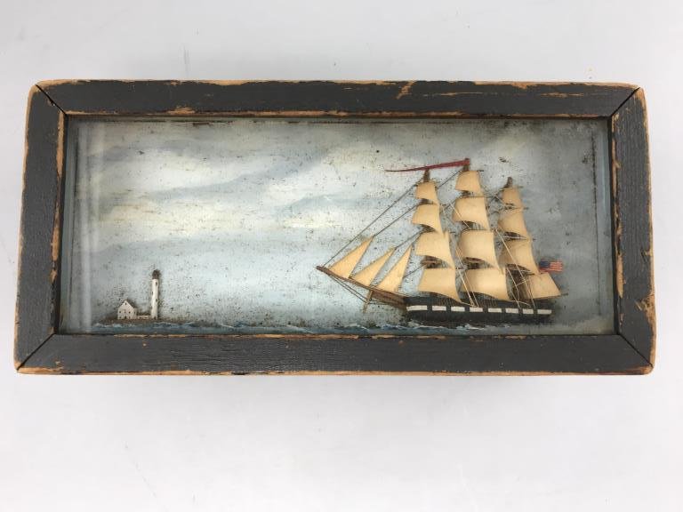 Maritime box, small pine box, painted black with (1 of 6)