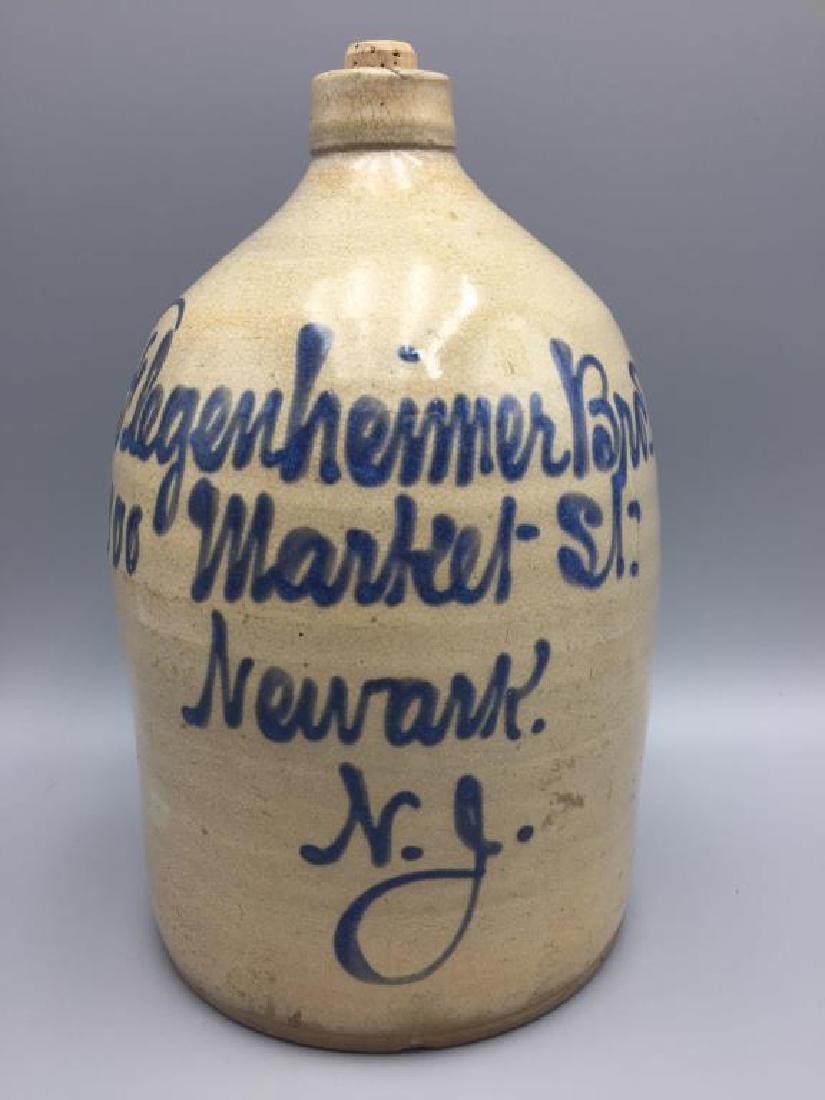 Flegenheimer bros blue decorated stoneware jug (1 of 7)