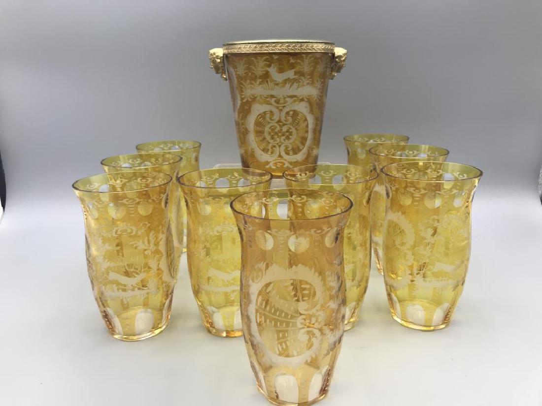 Amber cut to clear ice bucket and 9 tumblers (1 of 7)