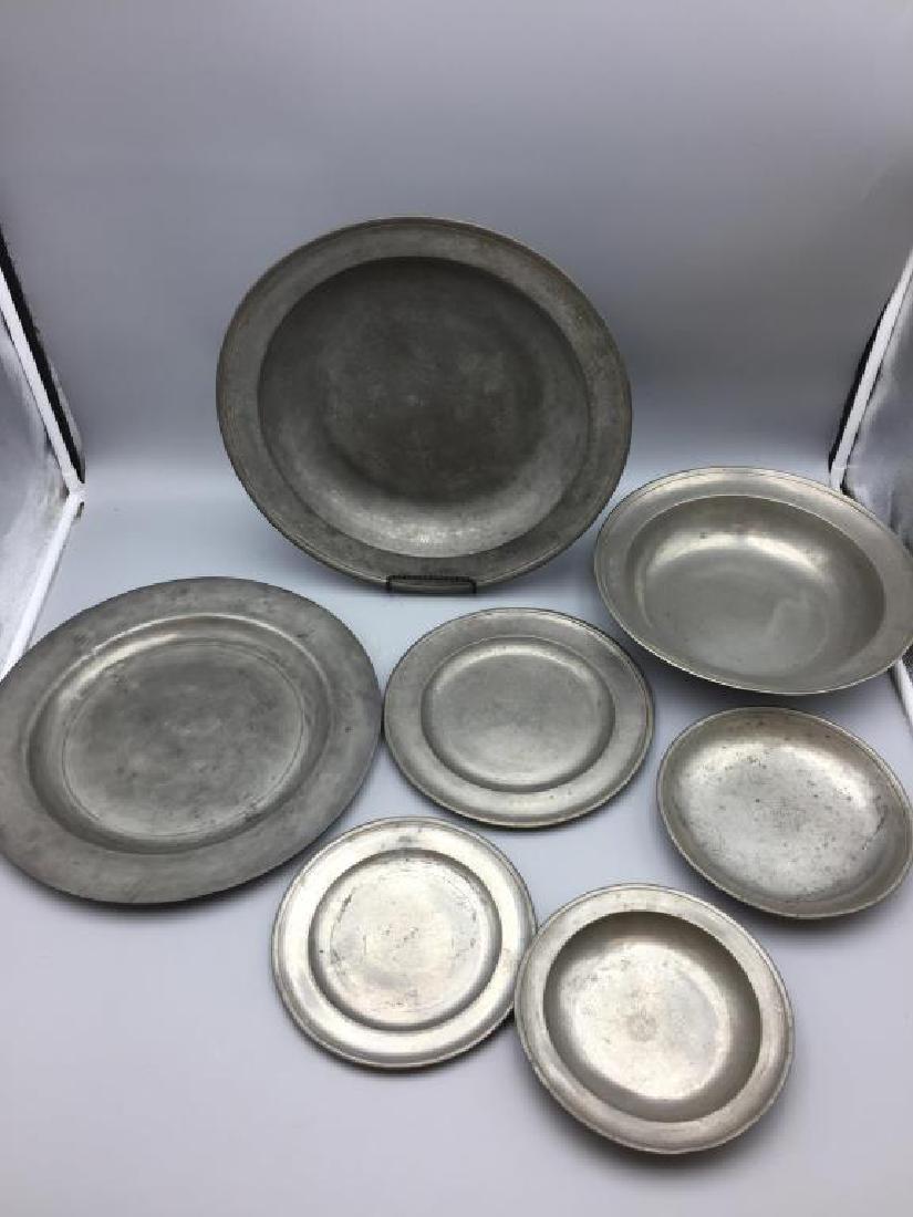 Lot of 7 early pewter plates and bowls (1 of 16)