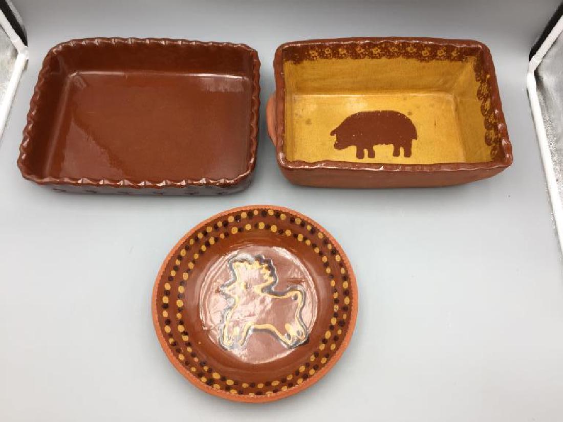 Lot of three pieces modern Foltz  redware pottery (1 of 7)