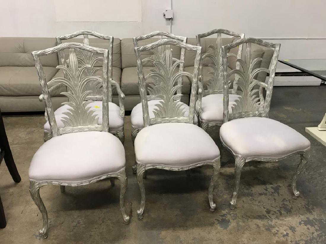 Six Ornate Silver Painted Dining Chairs