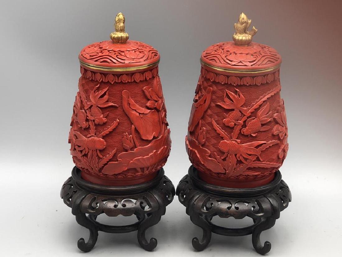 Red Chinese Cinnabar  Jars: (1 of 6)