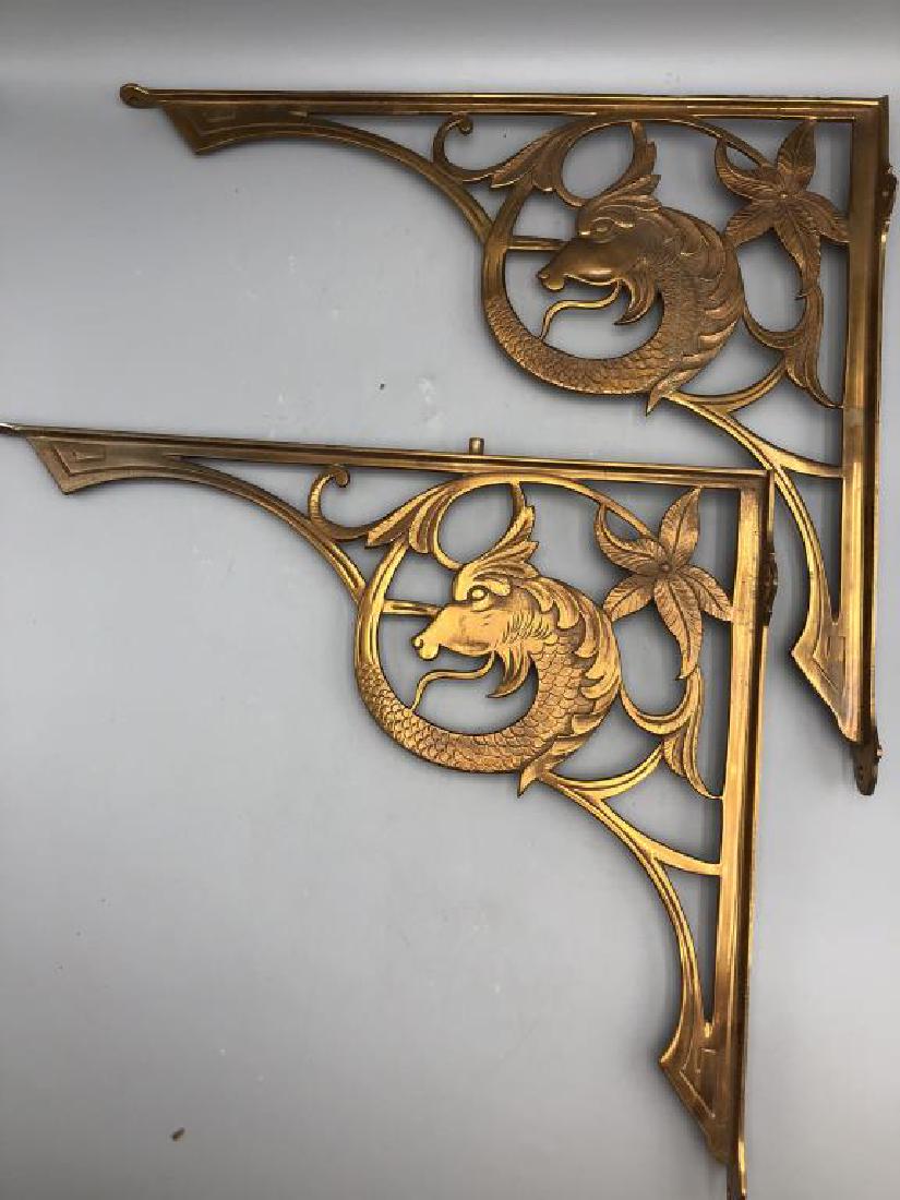 Art Deco Brass Dragon Shelf Brackets (1 of 4)