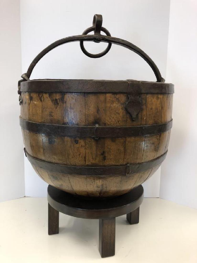 Large Wooden Bucket with Wrought Iron Handle (1 of 6)