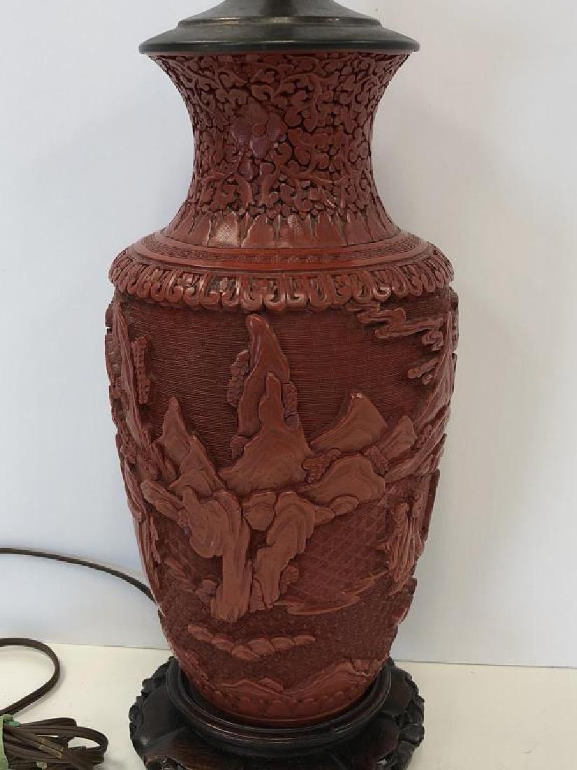 Carved Cinnabar Table Light (1 of 4)