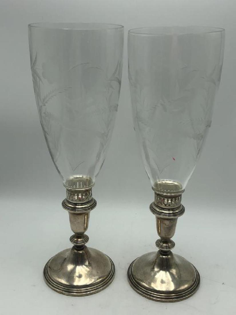 Pair Sterling Candlesticks with Hurricane Shades (1 of 6)