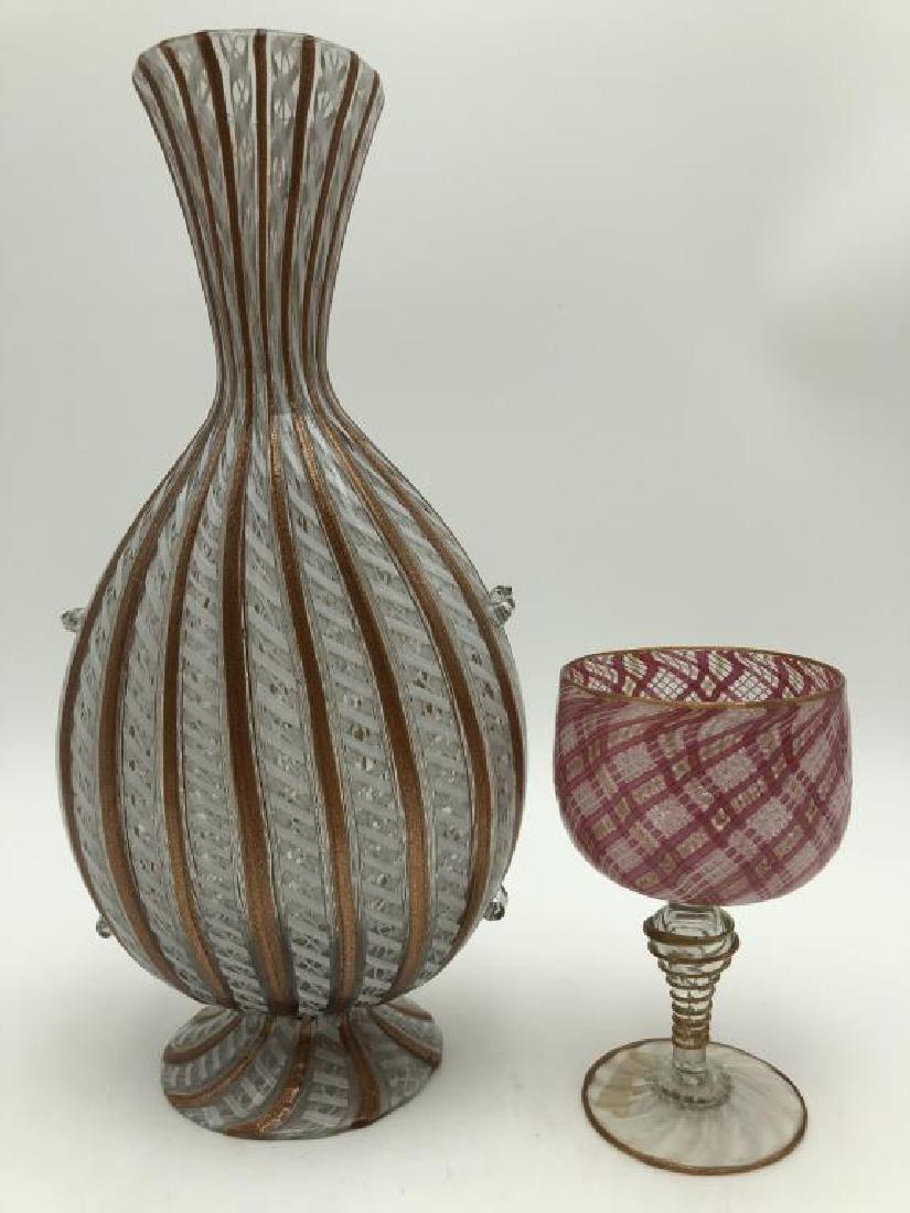 Lutz Glass Goblet and Vase