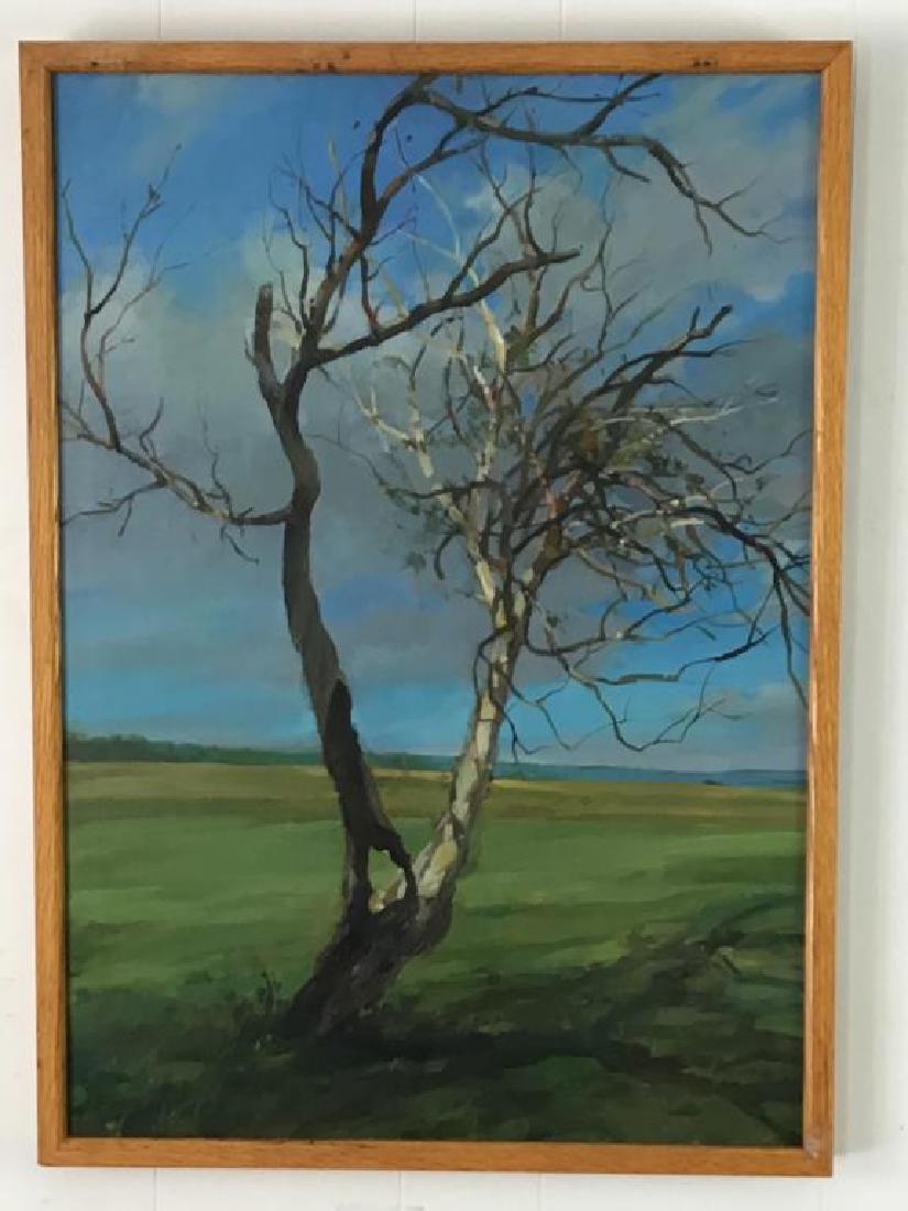 Tree Painting: Oil painting of a tree on wood board from the Riegelsville Studio of Ben Marcune, though it is unsigned it has been verified as his work and will be accompanied by a letter from his wife authenticatin