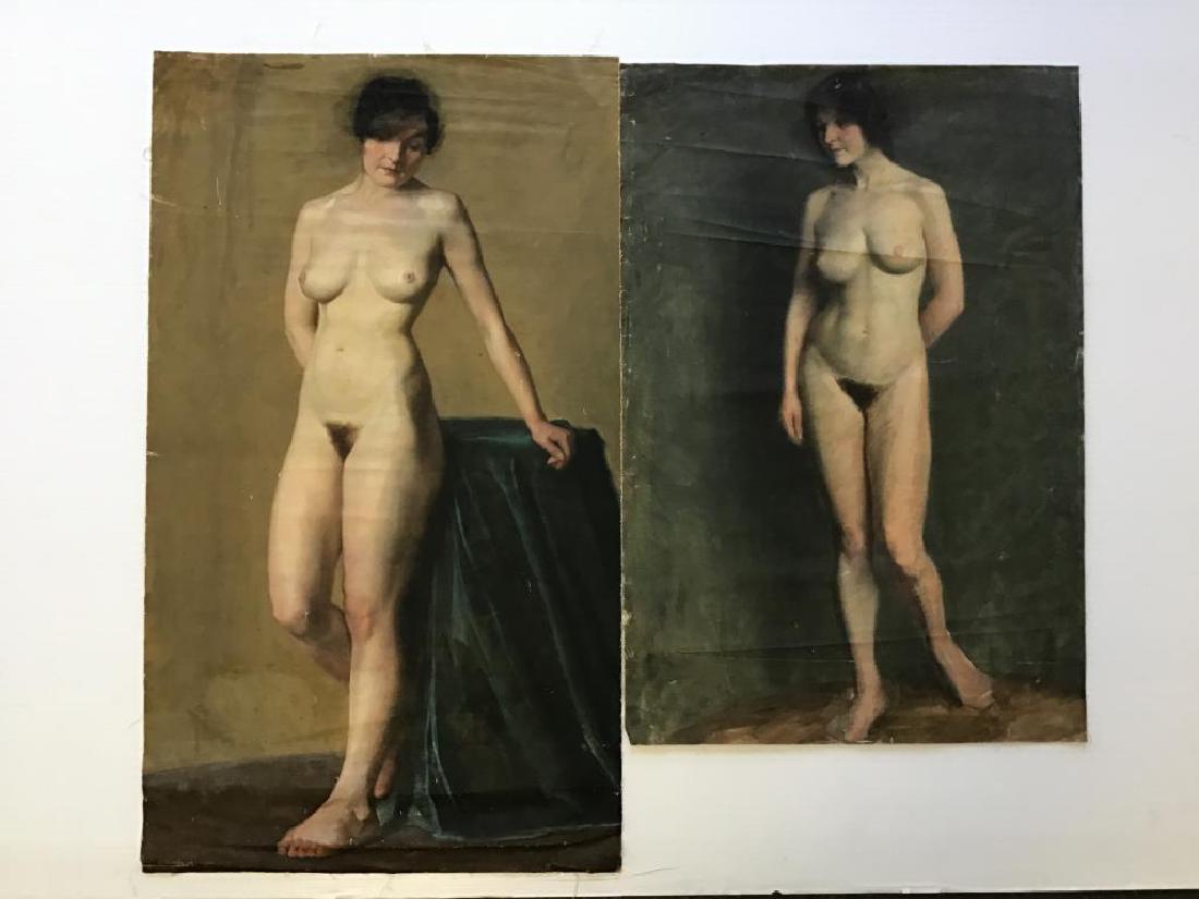 Nude Paintings from Studio of Ben Marcune: Lot of two nude oil paintings on loose canvas from the Riegelsville Studio of Ben Marcune. The larger has "B. Marcune" written on back, other is unsigned but has been verified as his work and will be 