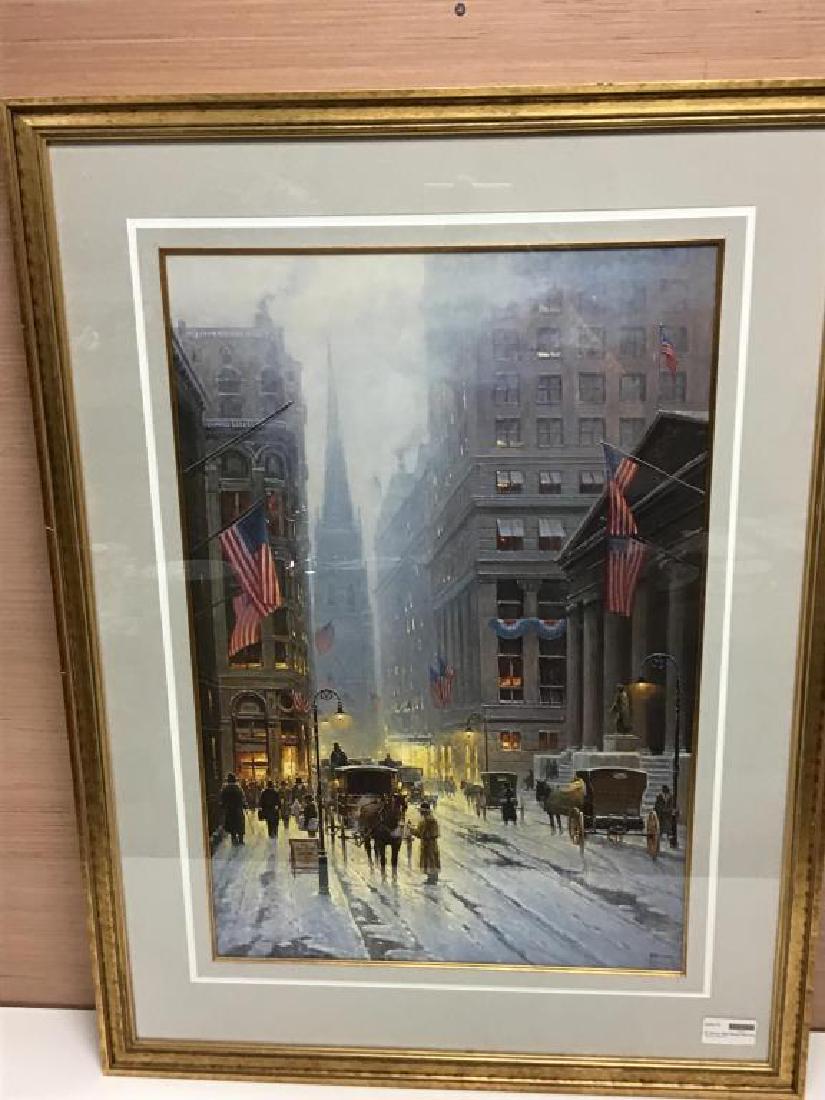G. Harvey Wall Street Print: Framed print of "Wall Street" by G. Harvey, measures 40.5 inches high by 30.5 inches wide. Nice condition.