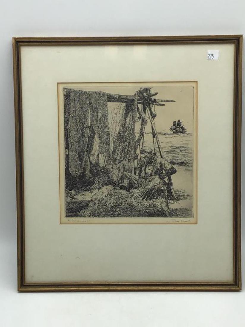 Etching by Philip Kappel: Etching set in wall frame, pencil titled bottom left Sea Lace- Jamaica w.9, and pencil signed bottom right by artist, prof. Philip Kappel. Lot includes catalog and information about the artist from 19