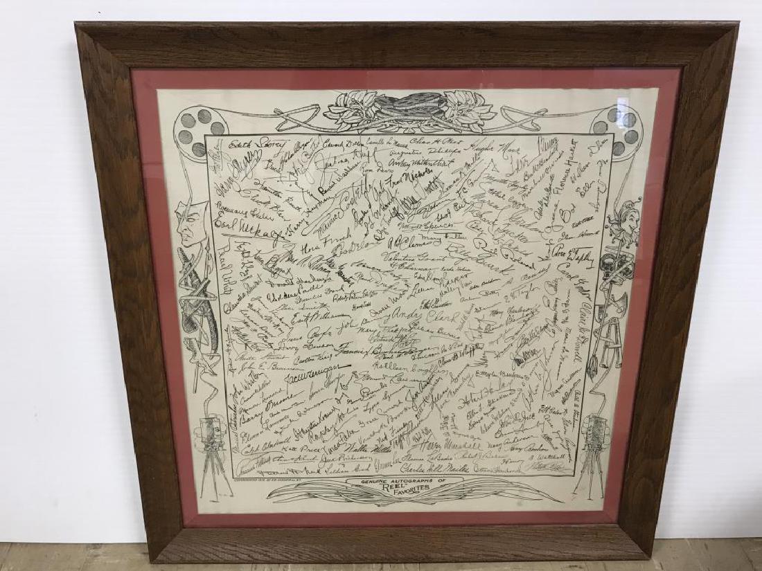 Facsimile of Autograph: of silent film stars on silk circuit 1914. 22 inches square.