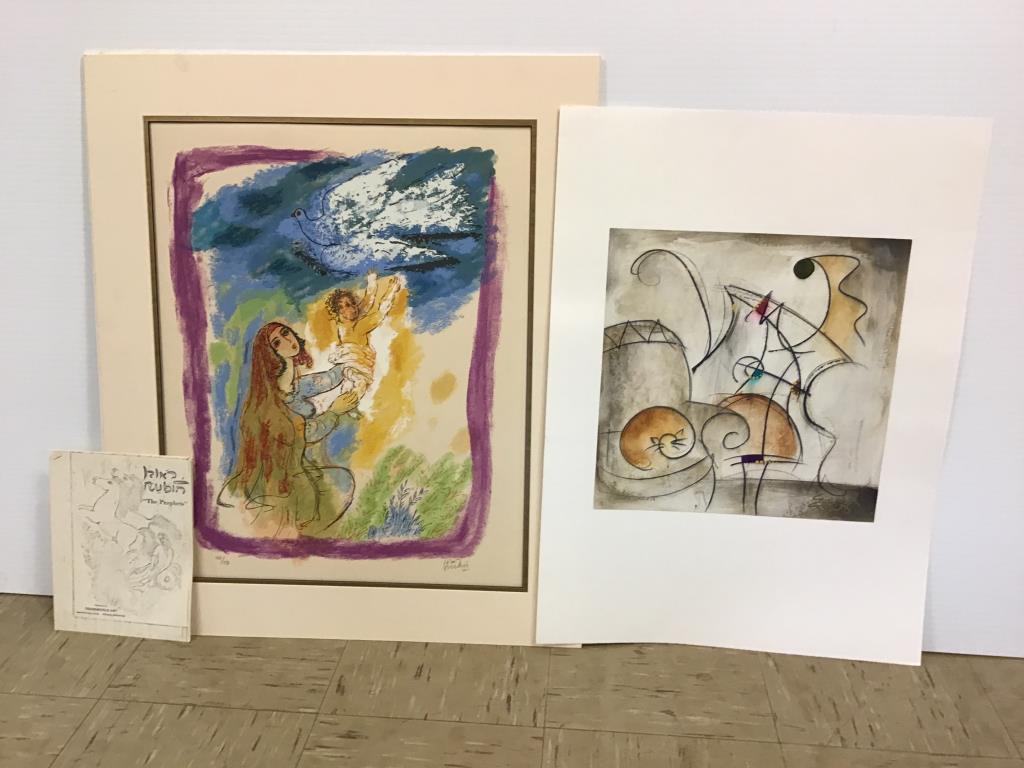Two Modern Signed Prints: Lot of two unframed prints, first by numbered and signed in gold ink by 20th c. artist, Eric Waugh. Second is pencil numbered 136/150 and signed by listed artist, Reuven Rubin (1893 - 1974), Image of 