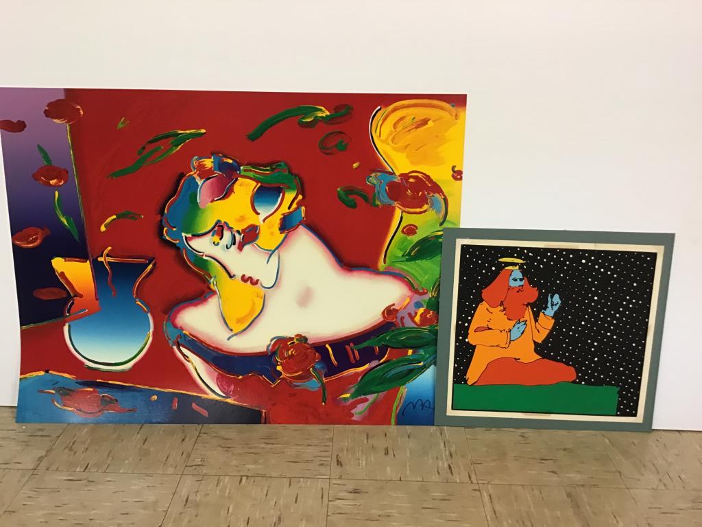 Pair Peter Max Prints: Lots of two unframed prints by 20th c. Pop Artist, Peter Max. First is a serigraph print titled "Daydreams" numbered 221/300 and signed bottom right, MAX. Measures 30x40 inches. Second image of a psyc