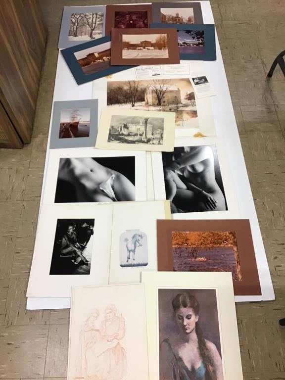 Various Art from the Estate of Ben Marcune: Lot includes a mix of photographs, prints and illustrations from the Estate of Ben Marcune. Approximately 15 items plus brochures, sells as is.