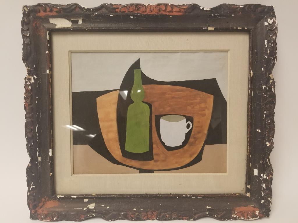 Robert Kulicke Gouache on paper: Cubist style dated 1956. Quite similar to other rare works of this date. Image measures 7 3/4" x 9 3/4"