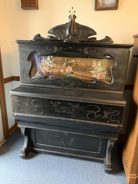 Hue Amelotti Coin-Operated French Barrel Piano: Hue Amelotti Coin-Operated Hand Wound, Keyless French Barrel Piano. #3-6261 Mid 1800's? Uses very old French 10 cent coins, about the size of a US half dollar (some included). Large brass crank winds