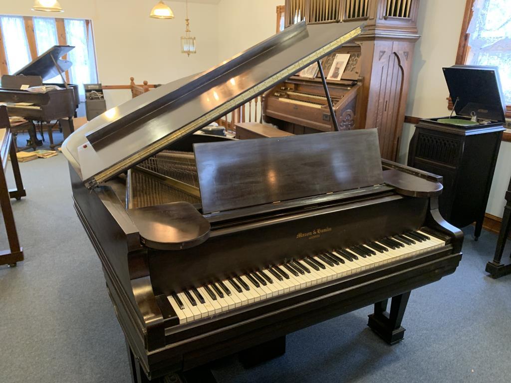 Mason Hamlin Ampico "A" Baby Grand Piano: Includes 12 Ampico rolls. SN#34245 original unit with general maintenance to keep it working. Top was hand rubbed with French Polish to bring original finish back to a nice shine about 10 years ago. T