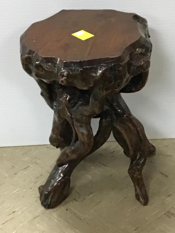 Chinese Wood Tree Stump Chair/Stool: Over 50 years old. Purchased in Shanghai in 1998. Dimensions: 19" x 12" x 12". Chair has some surface cracks on the surface.