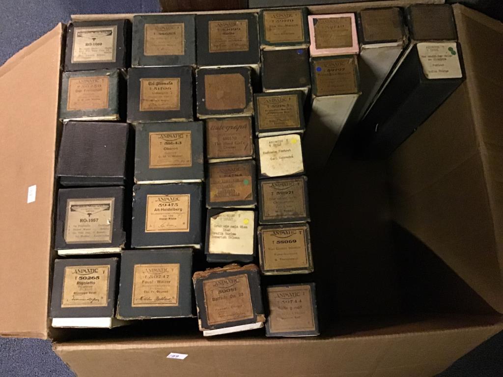 28 Animatic player piano rolls: This item is NOT at Tom Hall Auction gallery. Due to size and logistics this item will remain at Musical Memories Museum located at 1010 Jefferson Ave., Allentown Pennsylvania18104 . The preview times