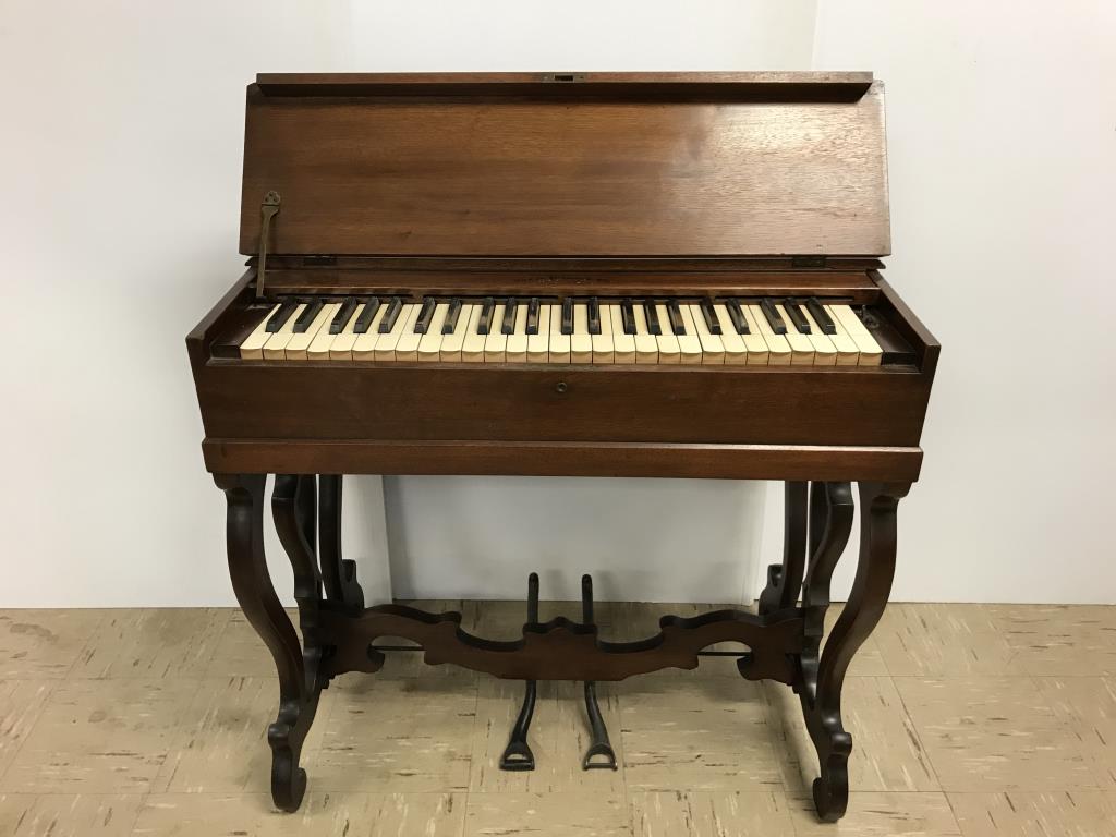George Prince Cherry or Walnut Portable Melodeon: Circle 1850, #43977, Cabinet in nice condition, for restoration