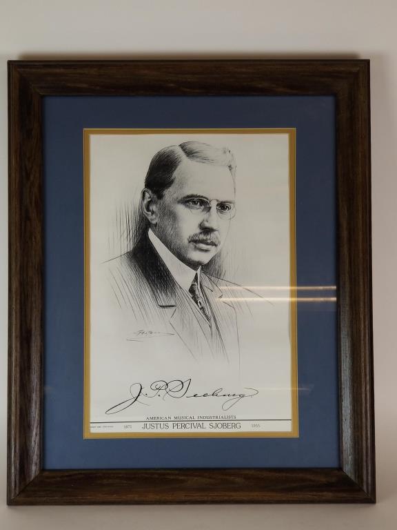 Framed portrait print of JP Seeburg: inventor of the jukebox, JP Seeburg. Image meaures 16 inches x 11 inches.