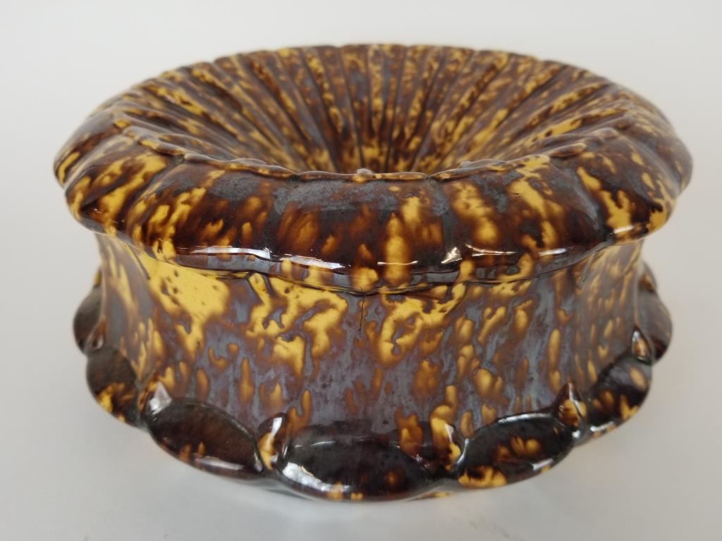 Bennington Pottery Spittoon: antique Bennington pottery spittoon. Measures 9 1/2 inches in diameter