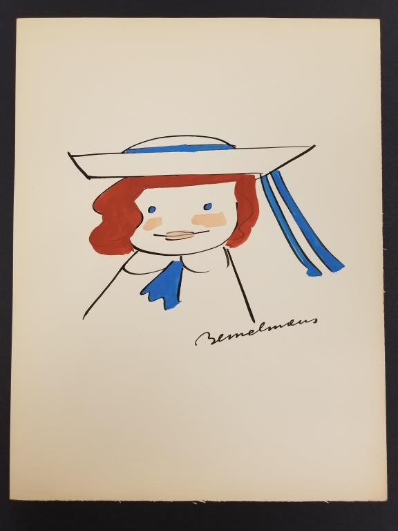 Ludwig Bemelmens Madeline: Original watercolor and ink painting of beloved children’s book character, Madeline by Ludwig Bemelmans. The image of the book’s main character, famous for the red hair under her cap and h