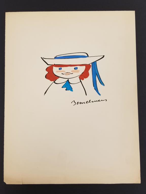 Ludwig Bemelmens Madeline: Original watercolor and ink painting of beloved children’s book character, Madeline by Ludwig Bemelmans. The image of the book’s main character, famous for the red hair under her cap and h