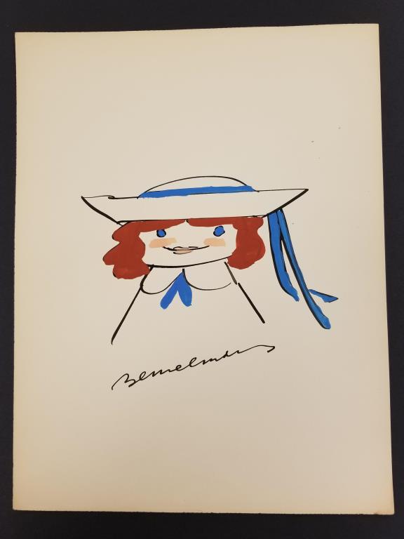 Ludwig Bemelmens Madeline: Original watercolor and ink painting of beloved children’s book character, Madeline by Ludwig Bemelmans. The image of the book’s main character, famous for the red hair under her cap and h