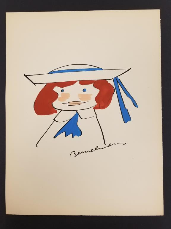 Ludwig Bemelmens Madeline: Original watercolor and ink painting of beloved children’s book character, Madeline by Ludwig Bemelmans. The image of the book’s main character, famous for the red hair under her cap and h