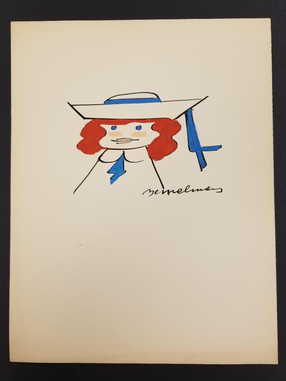 Ludwig Bemelmens Madeline: Original watercolor and ink painting of beloved children’s book character, Madeline by Ludwig Bemelmans. The image of the book’s main character, famous for the red hair under her cap and h