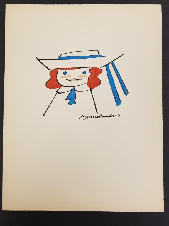 Ludwig Bemelmens Madeline: Original watercolor and ink painting of beloved children’s book character, Madeline by Ludwig Bemelmans. The image of the book’s main character, famous for the red hair under her cap and h