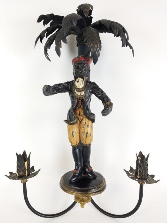 Toleware monkey wall sconce: 2 lite candle holder wall sconce. Measures approx. 24 inches tall