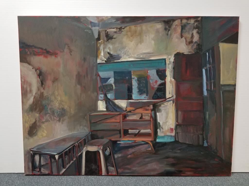Oil on canvas signed by Emir Tabakovic: Large unframed oil on canvas, signed by Emir Tabakovic a Bosnian artist - Brooklyn, N.Y. Measures 36 inches tall x 48 inches wide