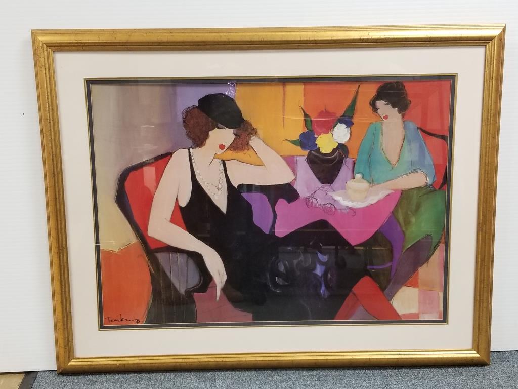 Maria And Susie Print by Itzchak Tarkay: Framed and matter print by Itzchak Tarkay. Image measures 24 inches high x 34 inches wide.