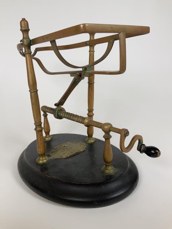 Farrow & Jackson Wine Decanting Machine has original: has original brass Farrow & Jackson London and Paris plaque, brass mechanism with wood handle, this is used to separate the sediments from red wine either for direct pouring to the glass or more often