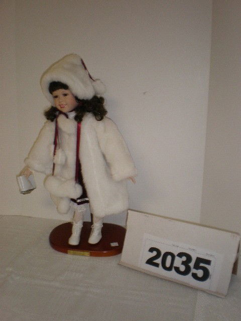 20" modern porcelain doll by Gretchen Wolff, sign: 20" modern porcelain doll by Gretchen Wolff, signed and numbered, named Morgan, ice skating costume