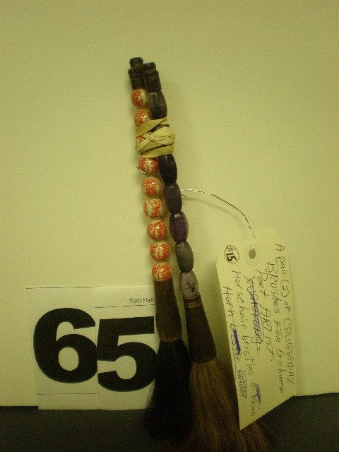Chinese Brushes: Lot of two Chinese calligraphy brushes, horsehair bristles.