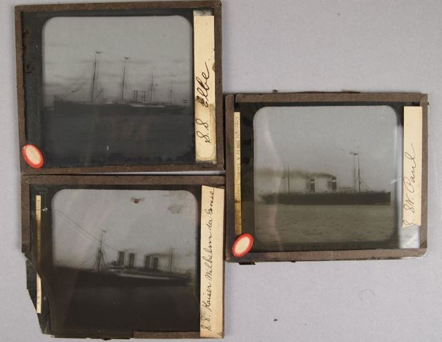 Three Glass Slides of Fisher Boats & 4 Negatives: Three glass slides of fisher boats and 4 negatives.