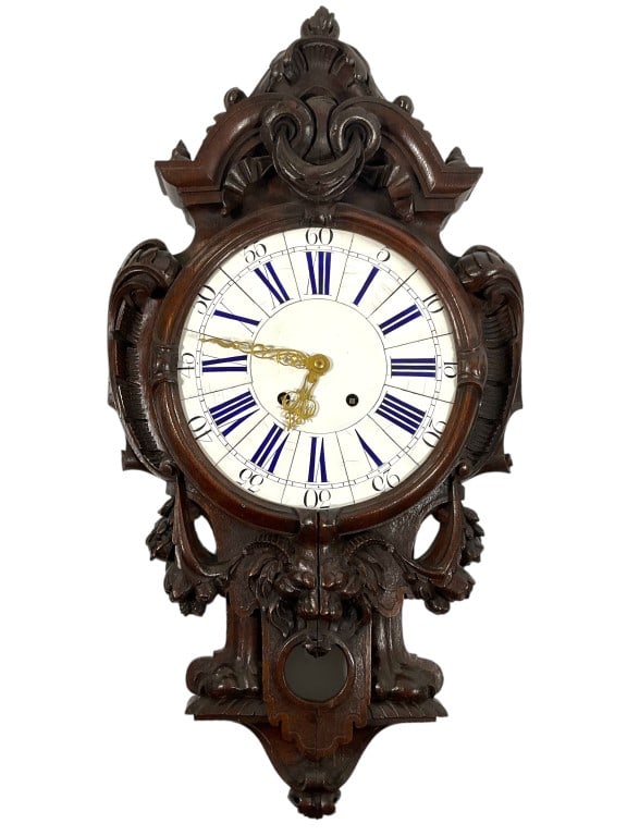 UNIQUE Carved Wood, Porcelain Panel Wall Clock (1 of 9)