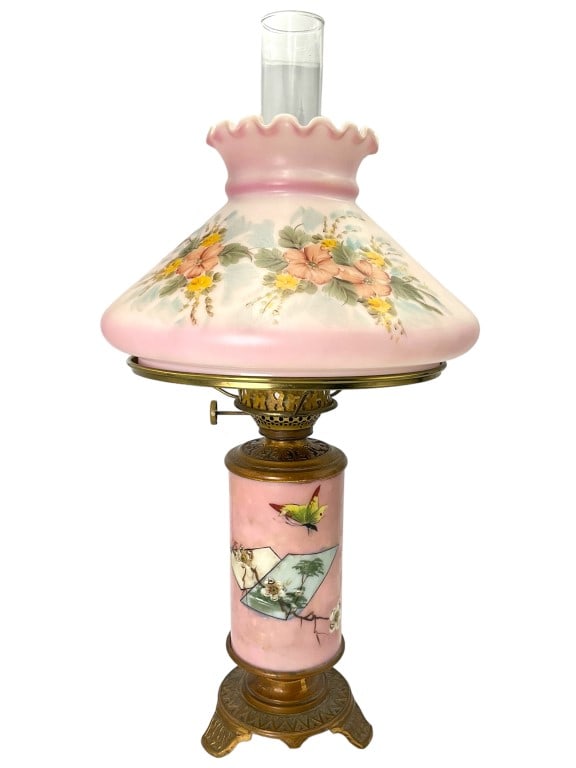Antique Hand Painted Glass Oil Lamp (1 of 13)