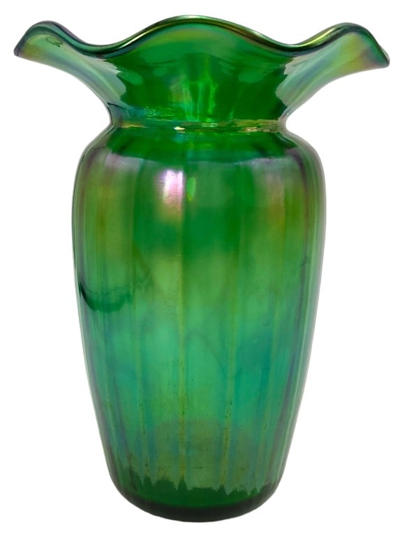 Steuben Green Iridescent Ruffle Vase (1 of 5)