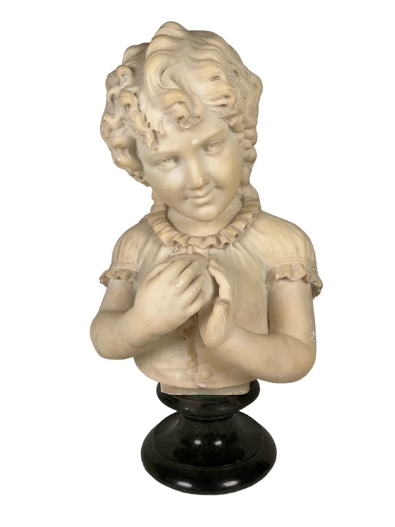 1887 Enrico Lapini Carved Marble Bust Of Child (1 of 11)