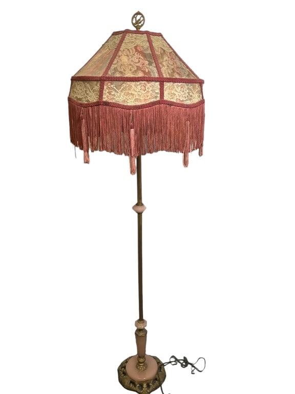 Art Deco Rose Glass Metal Lamp (1 of 11)